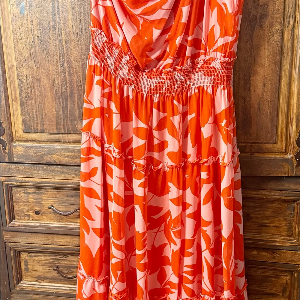 Taylor Vibrant Orange and White Maxi Dress